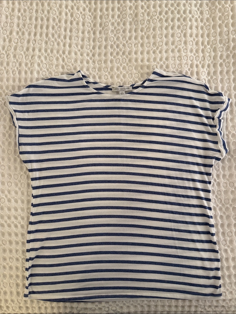 Green Envelope Striped Short Sleeve Top - Blue & White